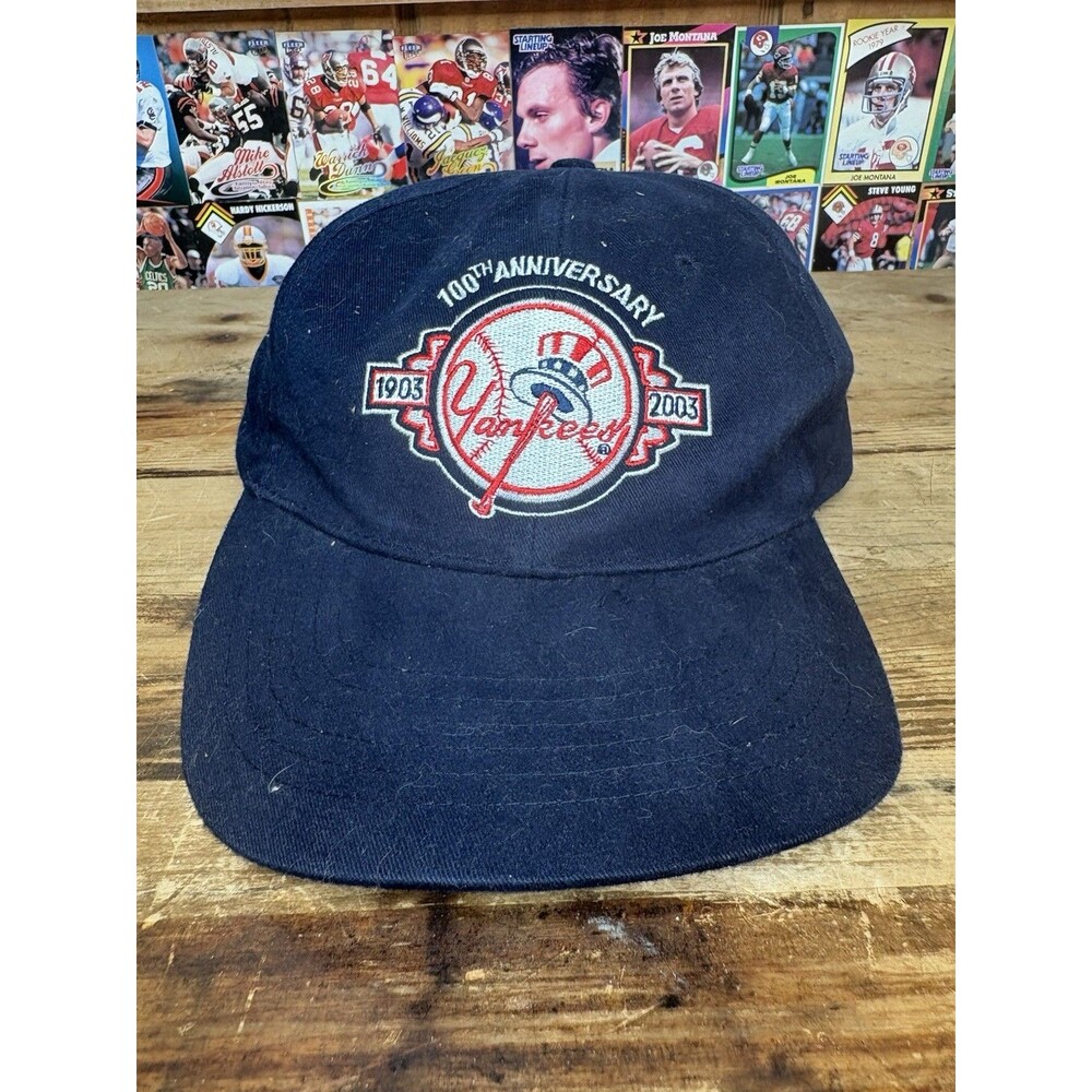 new york yankees 100th anniversary hat Cap Strapback 2003 Vintage Y2K Blue Hess